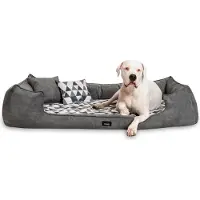Tierlando Orthopedisch hondenbed VELVET, fluweel, geometrische driehoeken - Afmetingen: 90x75 cm | Kleur: 0205 Grafiet-crème