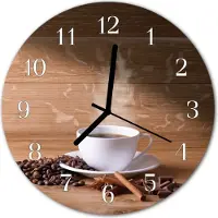 Tulup Wandklok - Koffie Decoratieve Glazen Klok - 30fi cm - Bruin Glazen Wandklok Design - Witte Handen - Ronde Wandklok - Wandklok Glas Met Motief - Decoratieve Glazen Klok