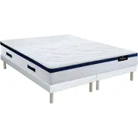 Vente-unique Set bedbodem en hybride matras pocketveren en vormgeheugen met textuur MARQUIS van DREAMEA - dikte 30 cm - 180 x 200 cm - Blauw