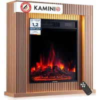 KAMINIO Elektrische kachel MATTI - Elektrische vrijstaande kachel met verwarming, 3D-vlammeffect, LED-omgevingsverlichting, afstandsbediening - 32 inch, paneel