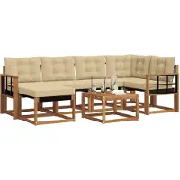 vidaXL Buiten bank set met kussen 7 pcs Natuurlijk en Beige
