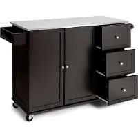 Coast Keukenwagen serveerwagen - RVS - Keukeneiland met 3 laden - 135 x 45,5 x 91,5 cm - Bruin/Wit/Zwart