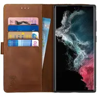 Rosso Deluxe Echt Leer Book Case Hoesje Geschikt voor Samsung Galaxy S22 Ultra | Ruimte voor drie pasjes | Portemonnee Book Case | Met Pasjeshouder | Bruin