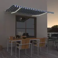 Prolenta Maison Exclusive - Automatische zonnescherm met LED-verlichting en windsensor, afmetingen 400x350 cm, blauw en wit