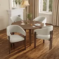 Flieks : 4 eetkamerstoelen van metaal met een houten uitstraling, keukenstoelen met linnenstof, gestoffeerde stoelen, afmetingen 61,5x52,5x83 cm, kleur: walnoot