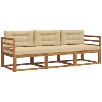 vidaXL Buiten bank set met kussen 3 pcs Natuurlijk en Beige