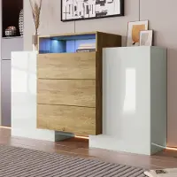 OKWISH Keukenkast met lades, dressoir, buffetkast, multifunctionele kast, staande kast, wit, 140 x 30 x 90,5 cm, hout