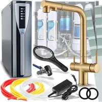 ARI Keukenmengkraan Venom 2 met aansluiting voor waterfilter, uitschuifbare douche, 360° draaibaar, geborsteld goud