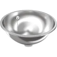 Kwc AR ronde wasbak, RONDO, roestvrij staal, gepolijst, 387x155 mm, met overloop, afvoer- en overloopplug.