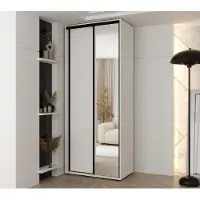 MINIO go for it MINIO, garderobekast VADO, 110x235,2x60 cm, 2 schuifdeuren (1 met spiegel), 6 legplanken, 2 metalen stangen, stalen handgrepen, mat wit
