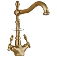 Zimilo Antieke messing kraan, mengkraan met twee handgrepen, keramische cartridge die druppels voorkomt, geborsteld retro-design, duurzame messing constructie, mengkraan met twee handgrepen, laag model