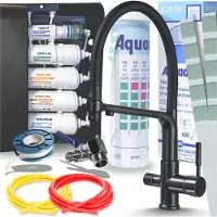 ARI 3-wegs keukenkraan Flexible met aansluiting voor waterfilter, uitschuifbare, draaibare uitloopbuis 360°, zwart mat