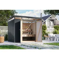 Karibu Tuinhuis, metalen. Metalen tuinhuis, model AURUM 3. Metalen tuinhuis, antracietkleurig, afmetingen 290x209x239 cm