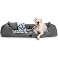 Tierlando Orthopedisch hondenbed VELVET, fluweel, geometrische driehoeken - Afmetingen: 90x75 cm | Kleur: 0230 Grafiet-lichtblauw