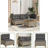 The Living Store Bank - Tuinbank - Tuinbank zonder armleuning met kussens poly rattan grijs - Outdoor Furniture - Tuinset - Lounge Set