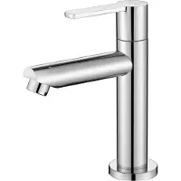 Markenlos Koudwaterkraan voor gasten, toilet, koud water, stilstaande kraan, koudwaterkraan van messing, kleine kraan uitsluitend voor koud water met aansluitkabel, chroom