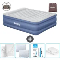 Bestway opblaasbare luchtbed - 2 personen - 152 x 203 x 61 cm - Grijs/Blauw - Inclusief accessoires