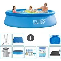 Intex Rond Opblaasbaar Easy Set Zwembad - 305 x 76 cm - Blauw - Inclusief Pomp - Afdekzeil - Onderhoudspakket - Filter - Solar Mat - Ladder - Voetenbad - Vloertegels - 9-delig