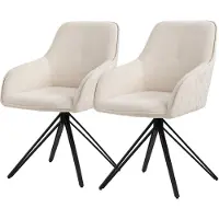ML-Design Eetkamerstoel set van 2 draaibare crème in geweven stof met rugleuning en armleuningen ML design