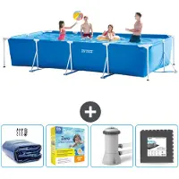 Intex Rechthoekig Frame Zwembad - 450 x 220 x 84 cm - Blauw - Inclusief Solarzeil - Onderhoudspakket - Zwembadfilterpomp - Vloertegels
