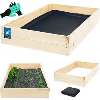 KOTARBAU Moestuinbak, Verhoogd Tuinbed, Vurenhout, 140 x 80 x 18 cm, Natuurlijk, Plantenbed, met Vlies en Handschoenen met Klauwen, Groentebed, Bloembak Hout Buiten