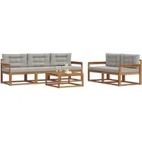 vidaXL Buiten bank set met kussen 6 pcs Natuurlijk en Licht Grijs