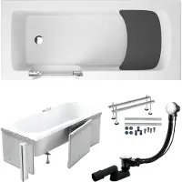 Polimat Badkuip, rechthoekig, set 6-in-1, 180x80 cm, links, met polystyreen isolatie, badkuip voor senioren + glazen deur en houten zitje, premium afvoerkit en poten | BADLAND VOVO