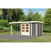Karibu Woodfeeling tuinhuis Retola 2, inclusief bijbouwkast en bijbouwdak, breedte 2,40 meter, kleur terragrauw; artikelnummer 82951
