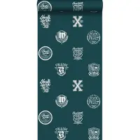 ESTAhome behang school emblemen donkergroen - 53 cm x 10.05 m - 138825