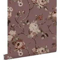 ESTAhome behang vintage bloemen aubergine paars - 53 cm x 10.05 m - 131127