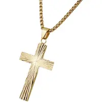 Decopatent - RVS Kruis Ketting met schakel ketting - Goudkleurige Kruishanger - Christelijke Ketting voor Heren & Dames - 60 Cm - Stijlvolle RVS Halsketting