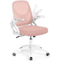 Costway Bureaustoel, ergonomische bureaustoel met opklapbare armleuningen en kantelfunctie, computerstoel met ademend netweefsel, in hoogte verstelbaar, 360° draaistoel (roze)
