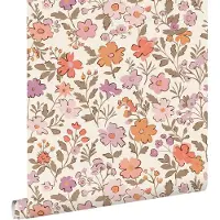 ESTAhome behang bloemetjes paars en oranje - 53 cm x 10.05 m - 131327