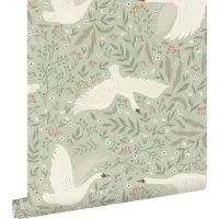 ESTAhome behang zwanen mintgroen - 53 cm x 10.05 m - 130960
