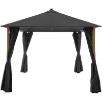 Sweeek - Paviljoen voor de tuin 3x3m met gordijnen en led-verlichting aluminium met houteffect - veluna