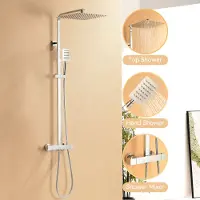 Auralum Regendouche met Thermostaatkraan - Chroom Doucheset- Regendoucheset - Handdouche - 2-functie doucheset met vierkante 12" hoge douchekop - instelbare hoogte 90-116cm