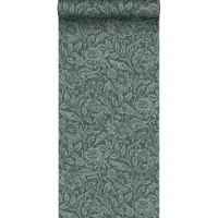 ESTAhome behang vintage bloemen donkerblauw en vergrijsd groen - 53 cm x 10.05 m - 139429