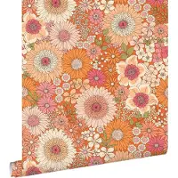 ESTAhome behang retro bloemen oranje en roze - 53 cm x 10.05 m - 131315