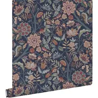 ESTAhome behang vintage bloemen donkerblauw en terracotta bruin - 53 cm x 10.05 m - 131335