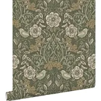 ESTAhome behang bloemen en vogels donkergroen - 53 cm x 10.05 m - 139831