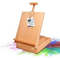 Artina Tafelezel Nancy - Houten Schilderkoffer van Beukenhout - Tafelezel voor schildersdoeken tot 66cm - Koffezel met 3 Vakken voor Kleuren en Penselen