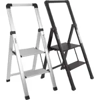 TRUTZHOLM Aluminium Trapladder 2 Treden Zilver - TÜV/GS 150kg Huishoudtrap - Met Opklapbare Leuning Antisliptreden Keukentrap