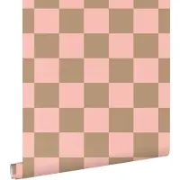 ESTAhome behang geblokt motief roze en beige bruin - 53 cm x 10.05 m - 130913