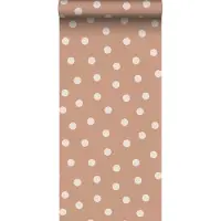 ESTAhome behang stippen terracotta en roomwit - 53 cm x 10.05 m - 139355