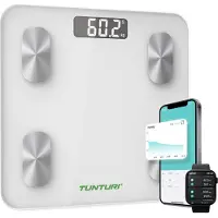 Tunturi Weegschaal - Personenweegschaal - Bluetooth - 180kg Gebruikersgewicht - Slimme weegschaal met app - Kleur: wit - incl. lichaamsanalyse