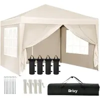 Brixy Partytent - Paviljoen - Easy Up - Opvouwbaar - Met Zijwanden - Waterdicht - Met Draagtas - 300 x 300 cm – Crème