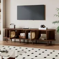 STILVORA Tv-Meubel - Ovale Kast Met Rotanfront En Rolluikdeuren - Voor Woonkamer En Grote Tv - MDF - Donker Eiken - 180x40x40 Cm