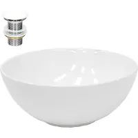 LuxeBath wastafel, opzetwastafel, rond, Ø 32x13,5 cm, wit, van keramiek, inclusief afvoerputje zonder overloop