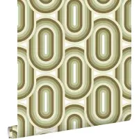 ESTAhome behang retro ornamenten olijfgroen - 53 cm x 10.05 m - 130984