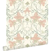ESTAhome behang vintage bloemen in art nouveau stijl roomwit, zacht roze en vergrijsd groen - 53 cm x 10.05 m - 139666